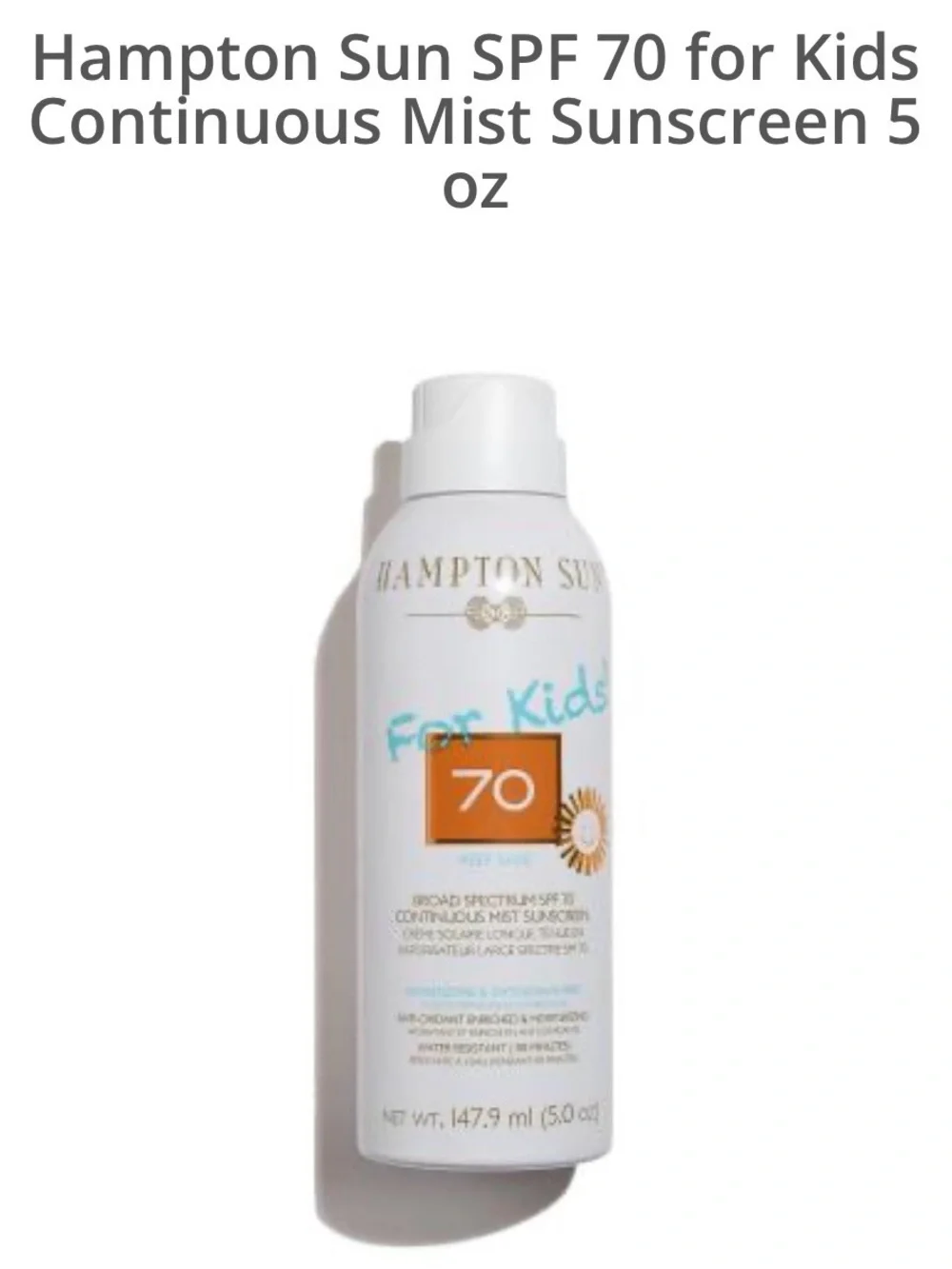 Hampton sun  SPF 70 Kids Sunscreen Spray - White